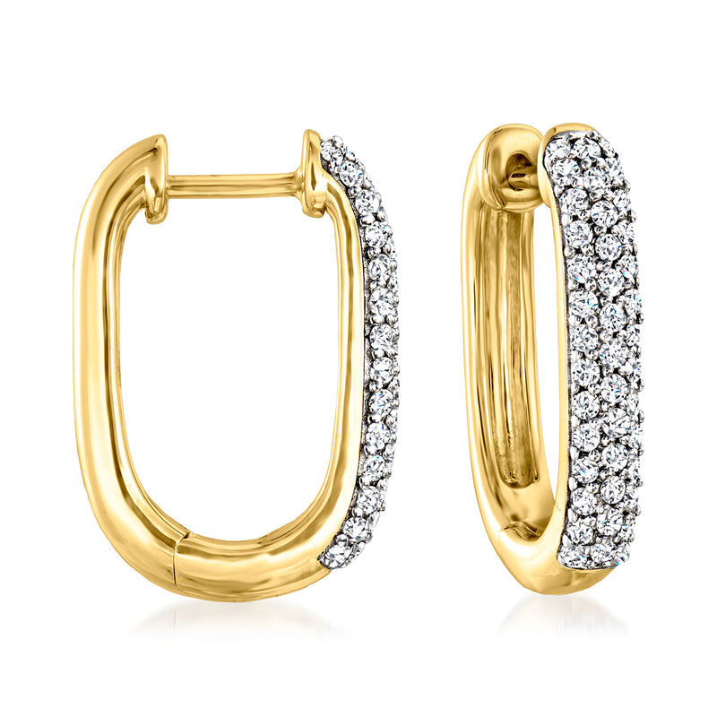 Reversible 14kt yellow gold paper clip link hoop earrings with diamond pavé front