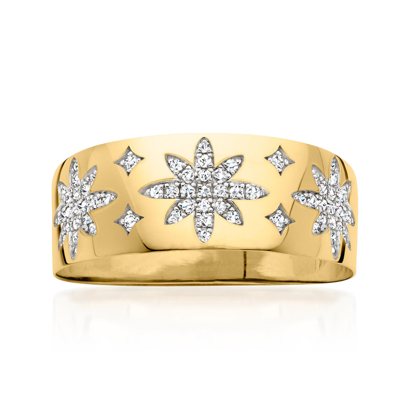 18kt gold-over-sterling starburst diamond ring with five sparkling star motifs