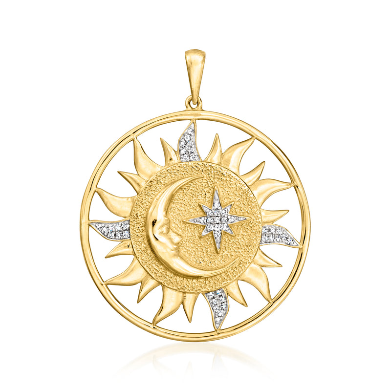 18kt gold over sterling sun and moon medallion pendant with diamond accents