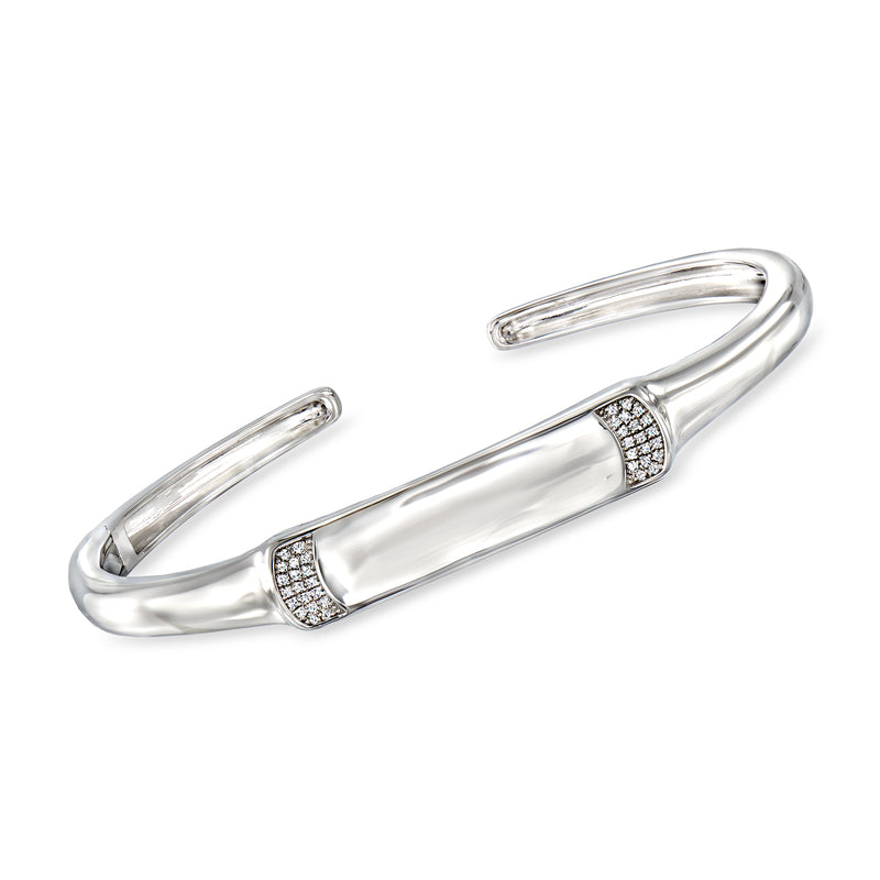 Sterling silver diamond cuff bracelet with personalized center plate