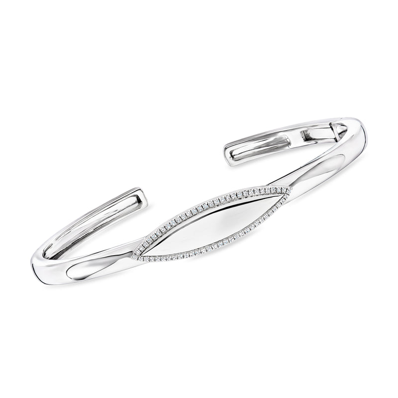 Sterling silver cuff bracelet with diamond navette center