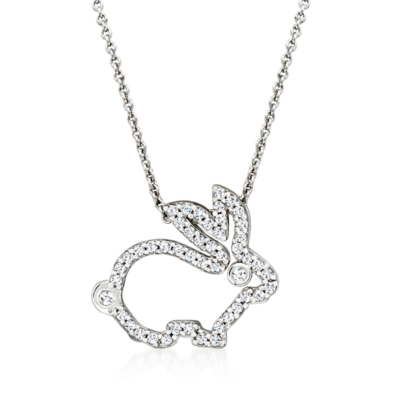 18kt white gold diamond rabbit necklace with round-cut stones on a link chain