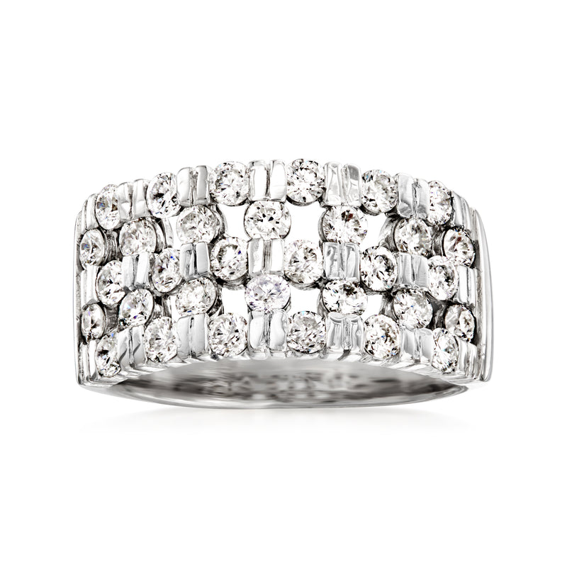 Vintage open-space diamond ring in 18k white gold with round diamond rows