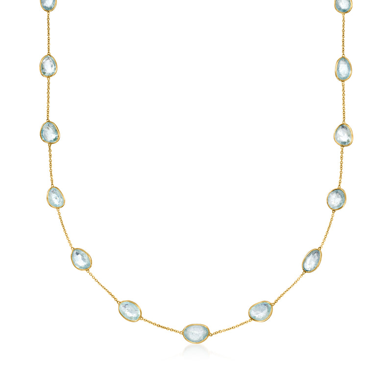 18k yellow gold aquamarine station necklace with oval bezel-set stones