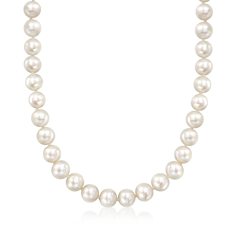 Cultured pearl necklace featuring round pearl beads with a sterling silver clasp