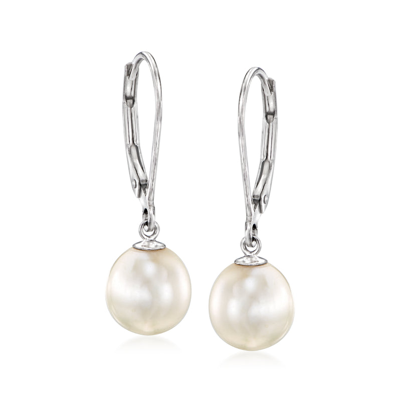 Sterling silver drop earrings with round cultured pearl dangle