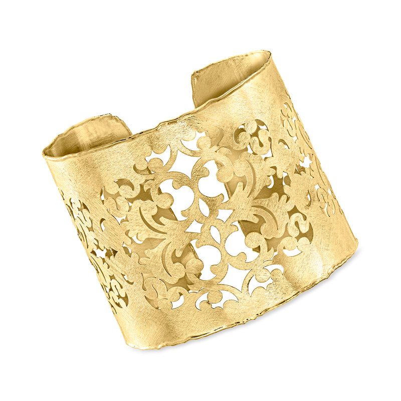 18kt gold over sterling floral cuff bracelet with openwork vine pattern