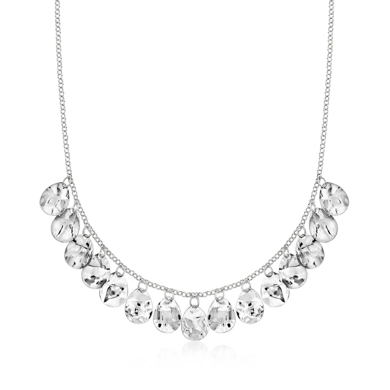 Sterling silver multi-drop necklace with round crystal-like pendants and fine chain