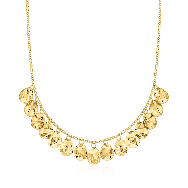 Gold over sterling multi-drop necklace with small round coin charms on a chain