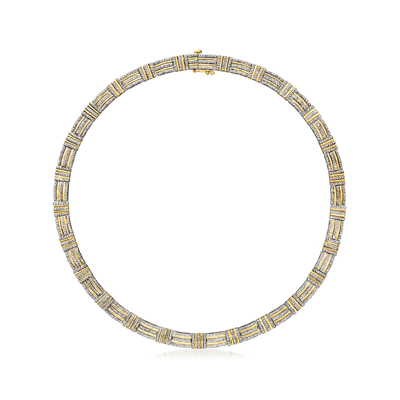 Diamond striped-link collar necklace in gold over sterling