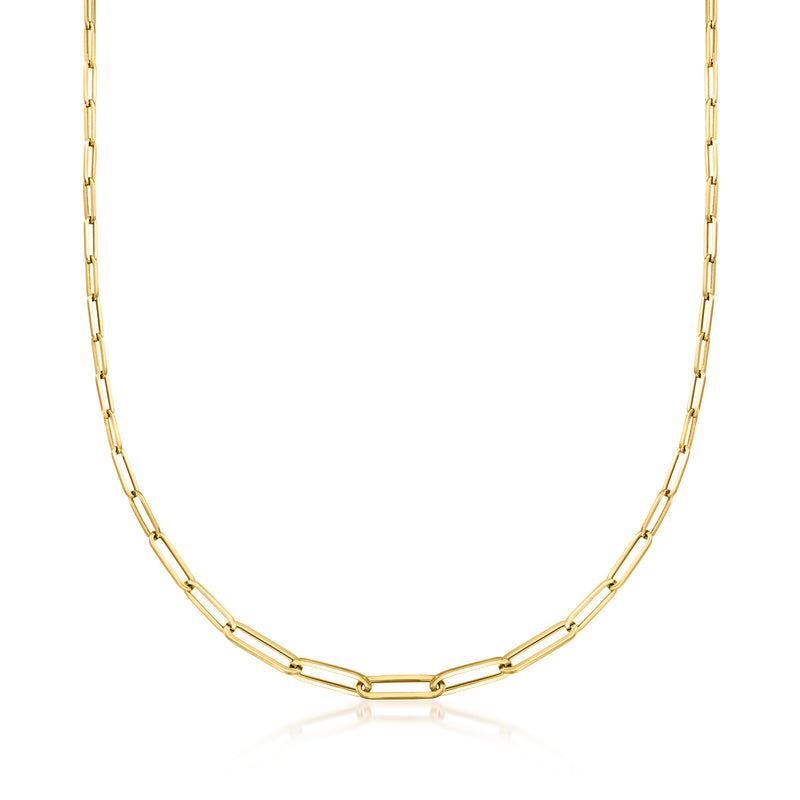 18kt yellow gold graduated paper-clip link necklace, polished chain links