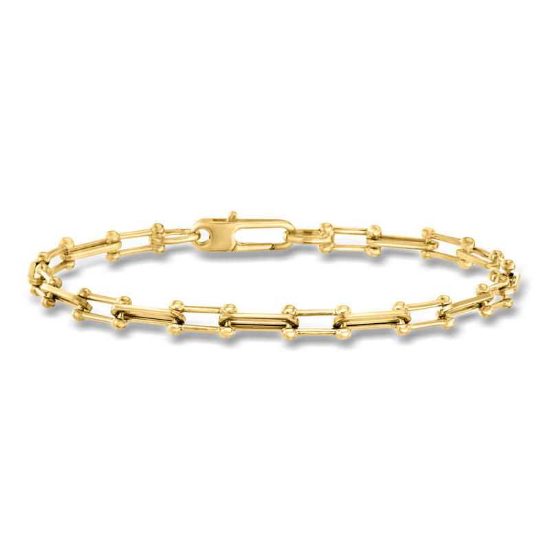18kt yellow gold paper clip link bracelet with beaded edge and clasp