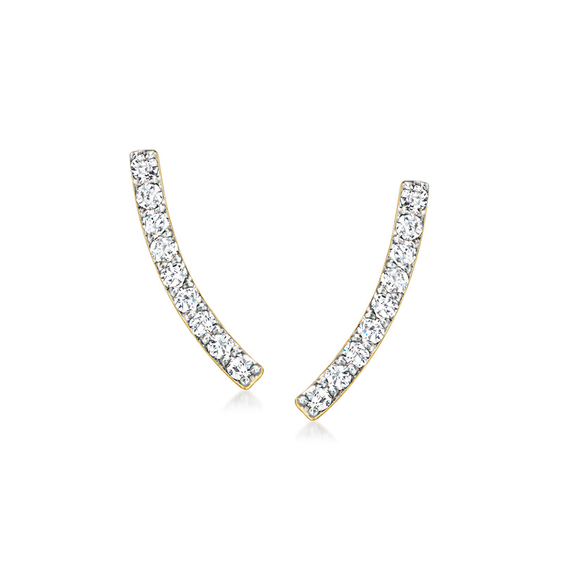 Curved diamond ear climber stud earrings in 14kt yellow gold