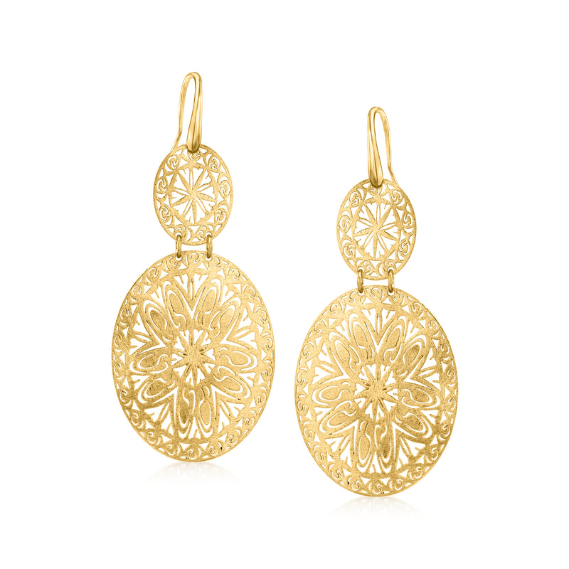 Gold over sterling filigree floral double-drop earrings with round discs