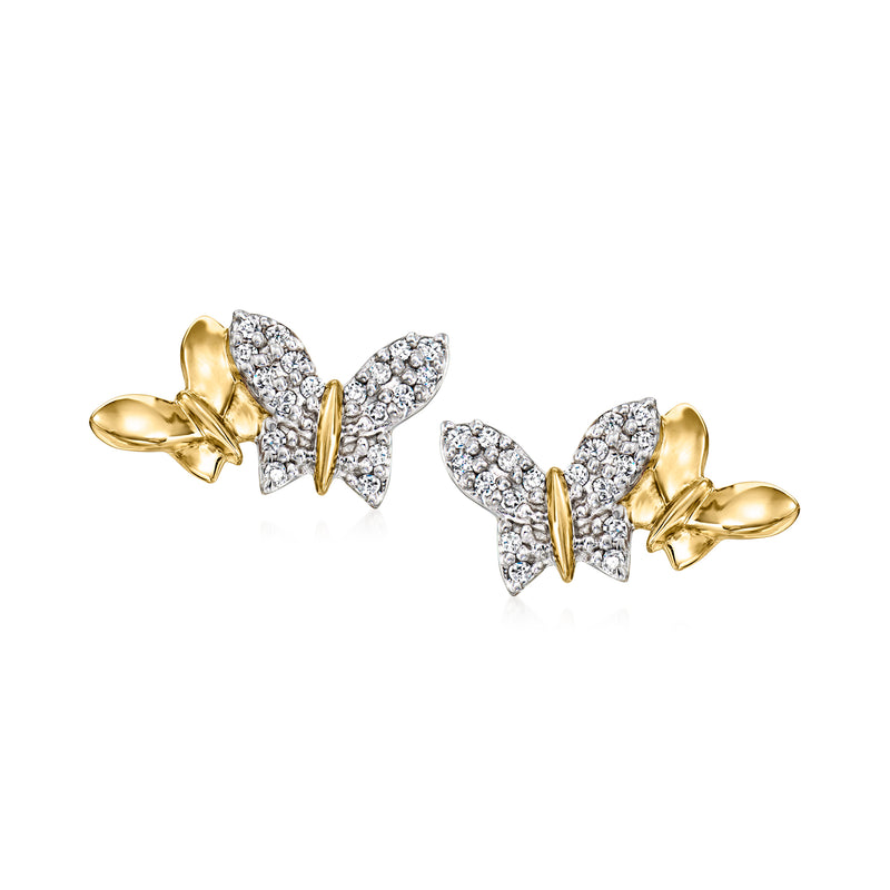 Diamond butterfly stud earrings in 14kt yellow gold