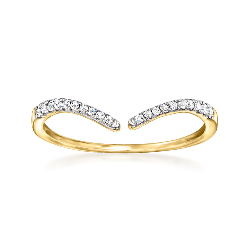 14kt yellow gold open-space chevron ring with diamond accents