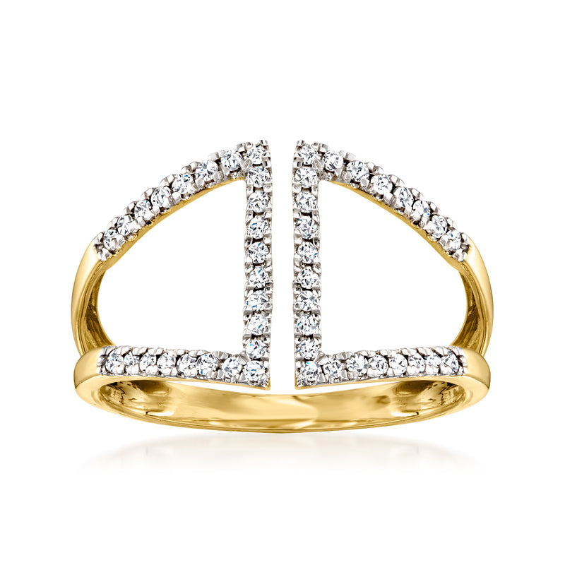 Diamond open-space geometric ring in 14kt yellow gold