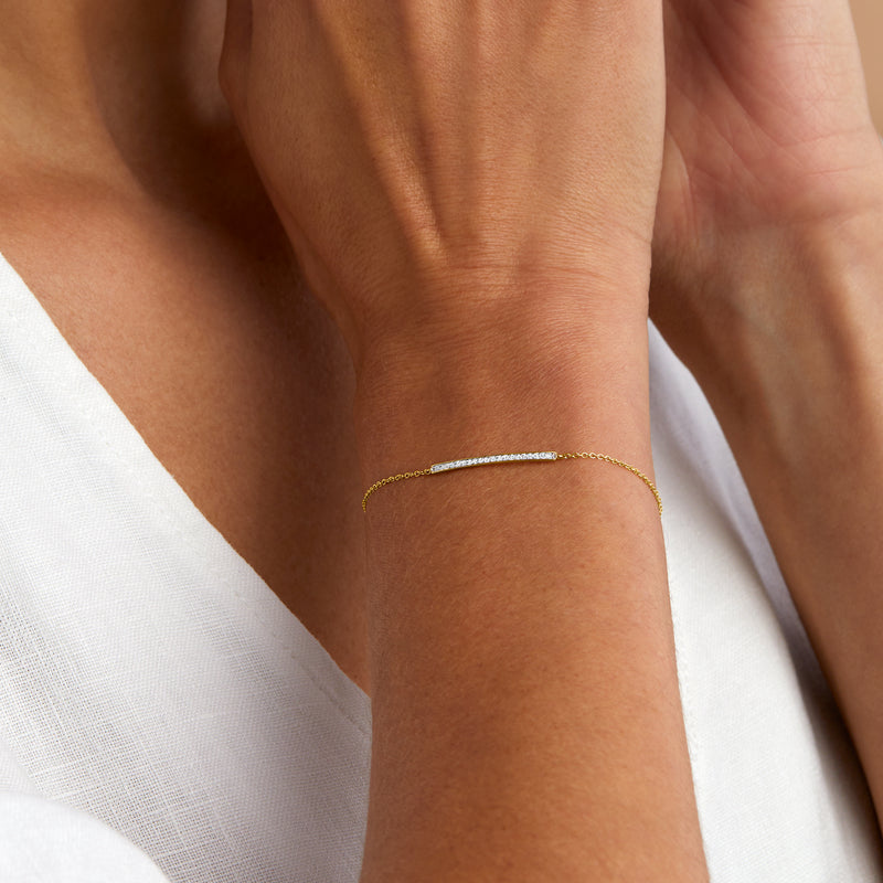 14kt yellow gold pave diamond bar bracelet