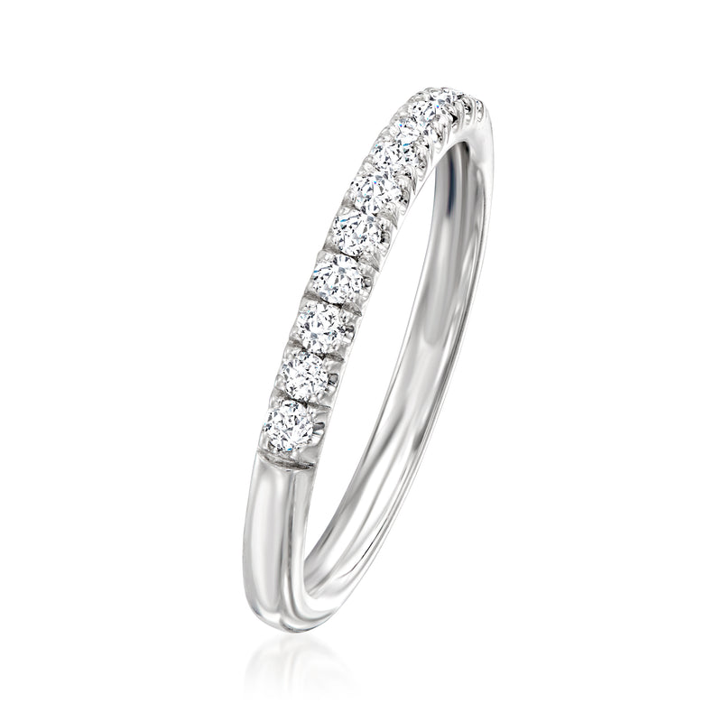 14kt white gold diamond wedding band with round stones set along the top