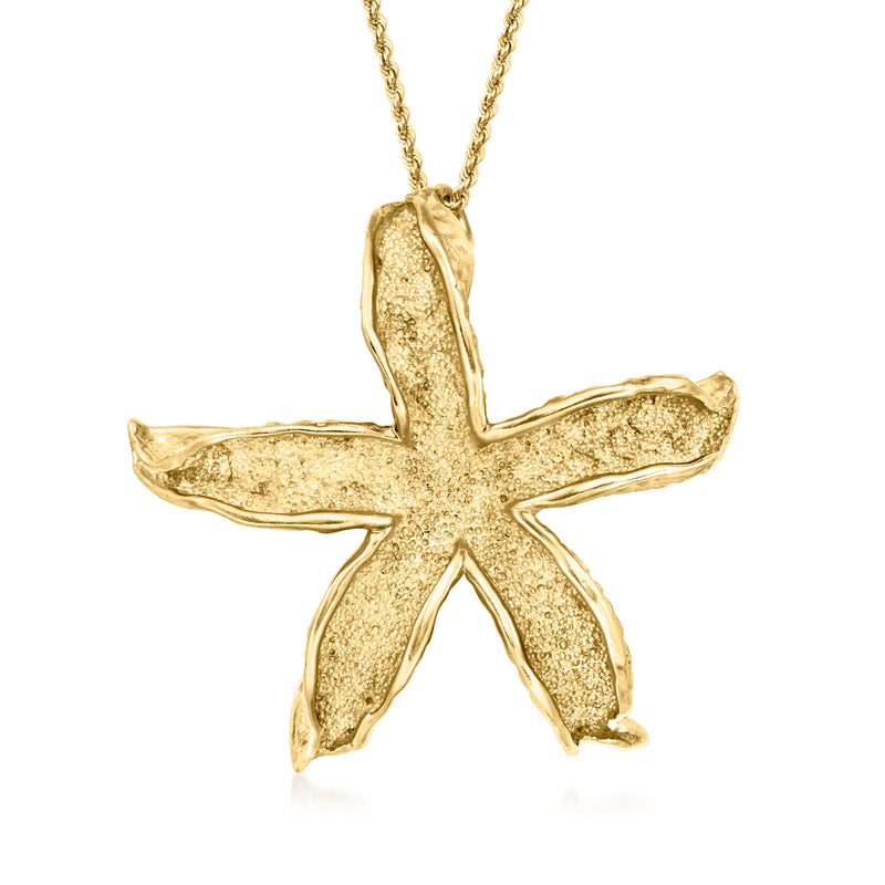 Vintage yellow gold starfish pendant necklace with textured starfish charm