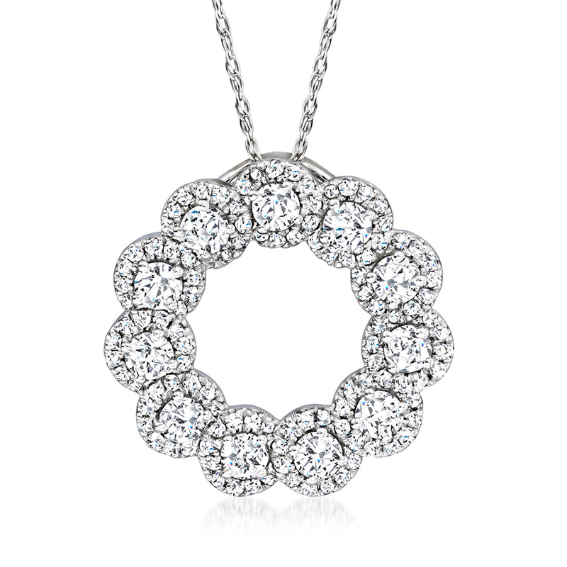 14kt white gold diamond eternity circle pendant necklace with round bezel-set stones