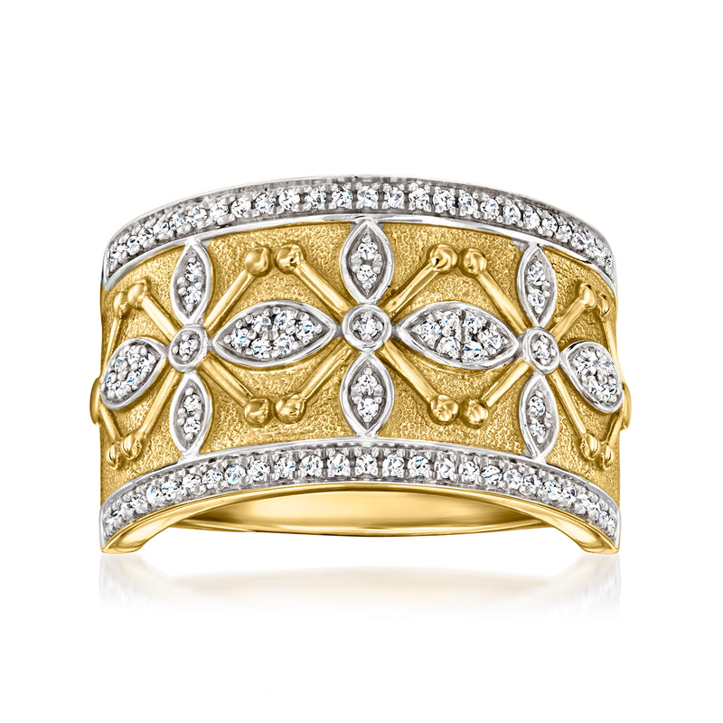 18kt yellow gold diamond floral ring with pear and oval cut stones