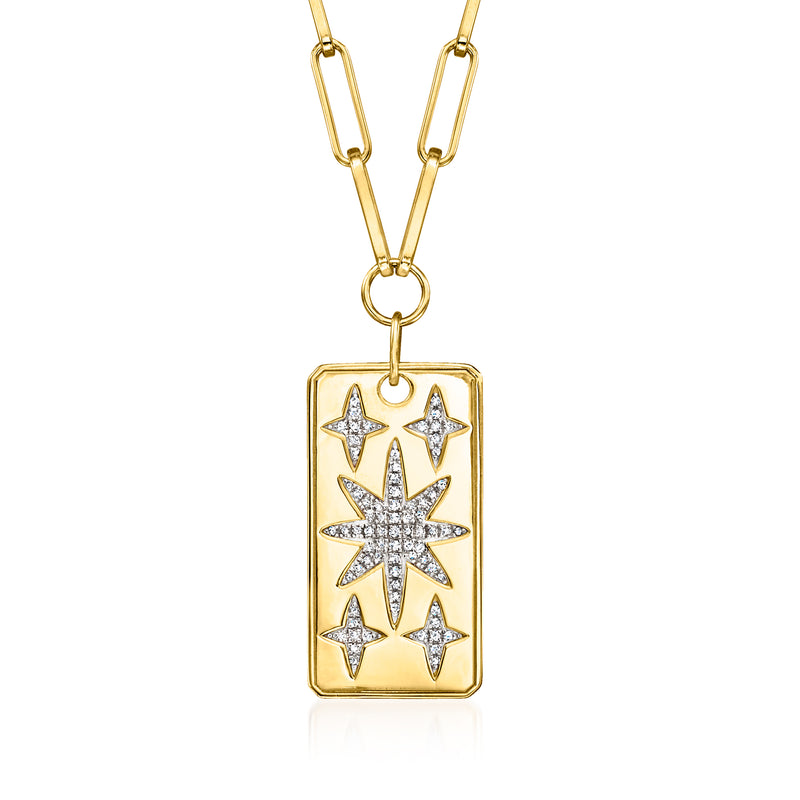 18kt gold over sterling tag pendant necklace with star diamond motif