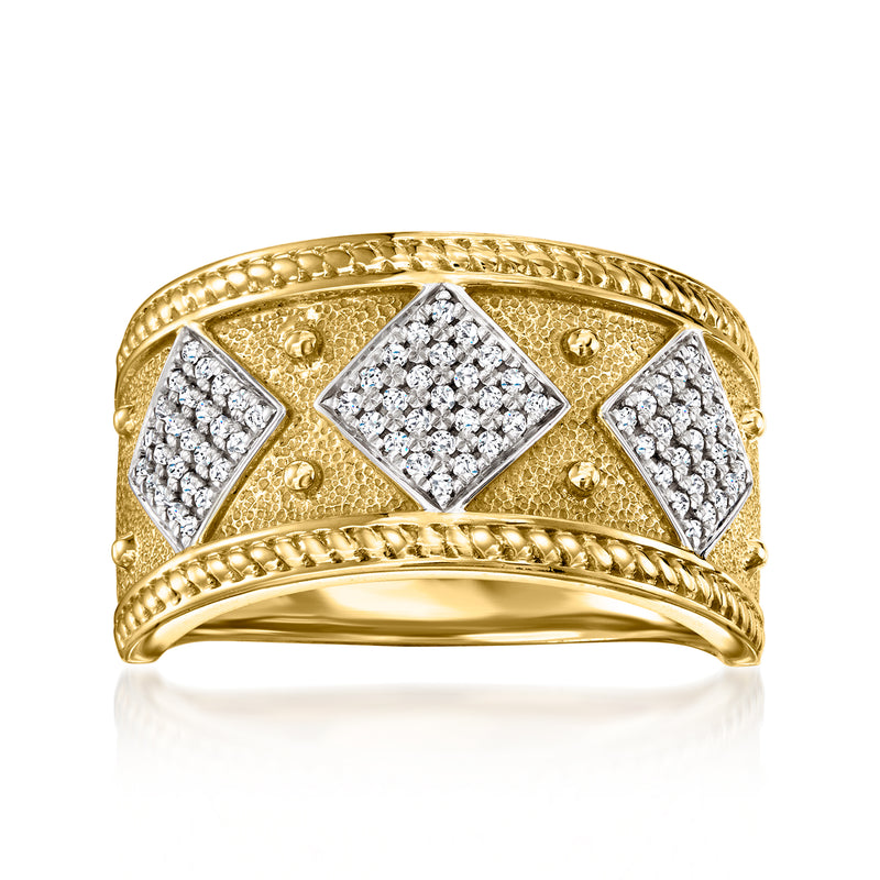 18kt yellow gold geometric diamond ring with pavé diamond panels