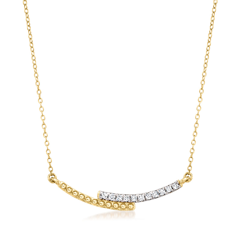 14kt yellow gold necklace with double curved bars, one pavé diamond-set