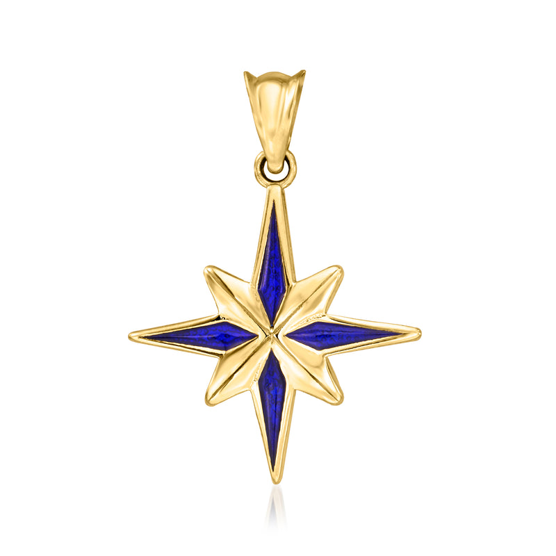 14kt yellow gold star pendant with dark blue enamel center