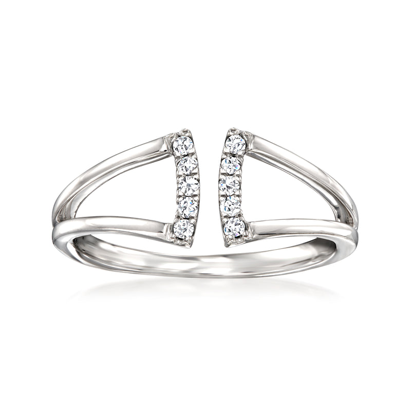 Sterling silver open-space diamond ring with two vertical stone bars