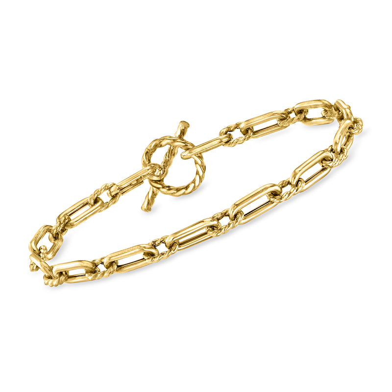 18kt yellow gold paper clip link toggle bracelet with clasp and chain links