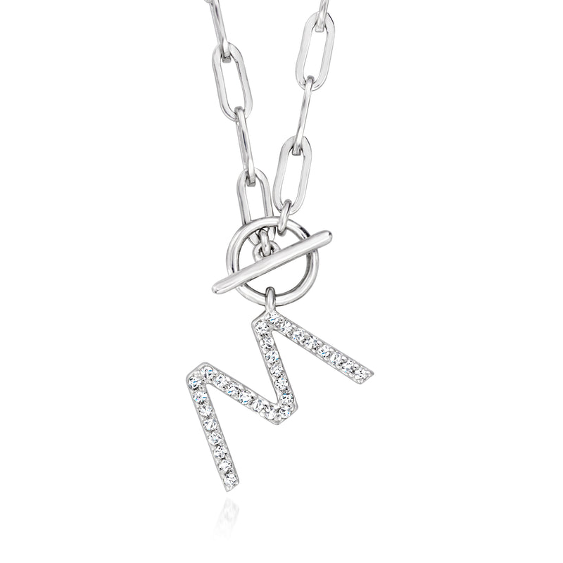 Sterling silver initial necklace with diamond-style N pendant on paperclip links