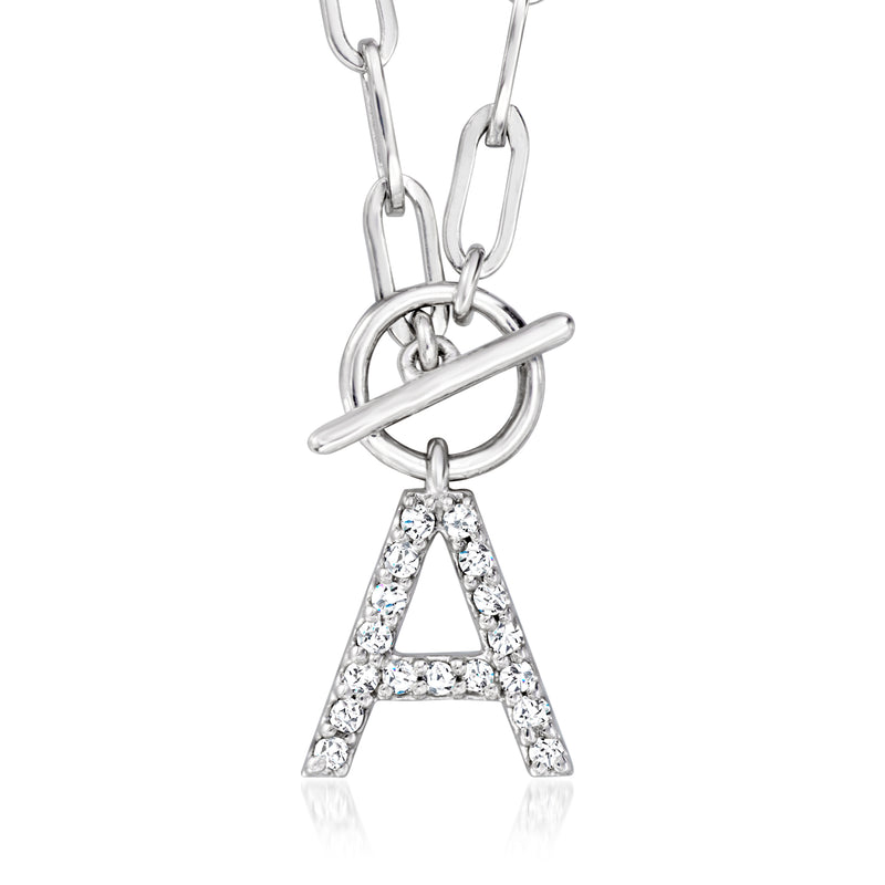 Sterling silver initial necklace with diamond-style A pendant and toggle clasp