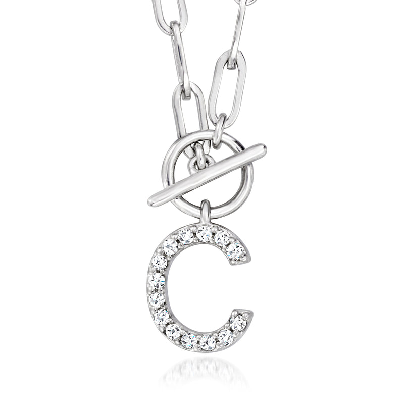 Sterling silver initial necklace with diamond-style C pendant on paperclip links