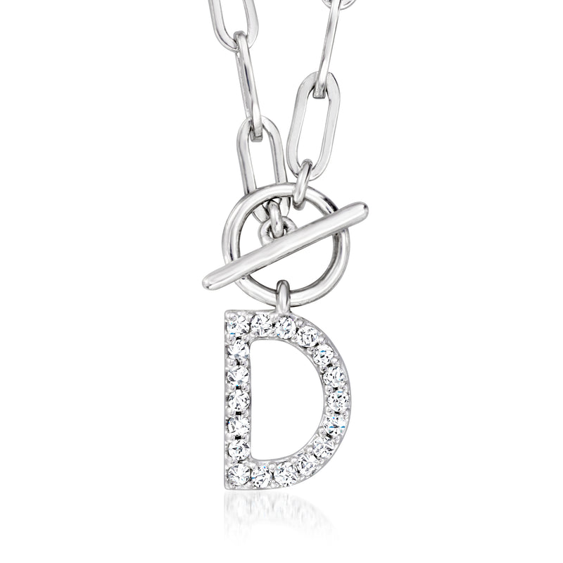 Sterling silver initial necklace with diamond-style D pendant on paperclip links