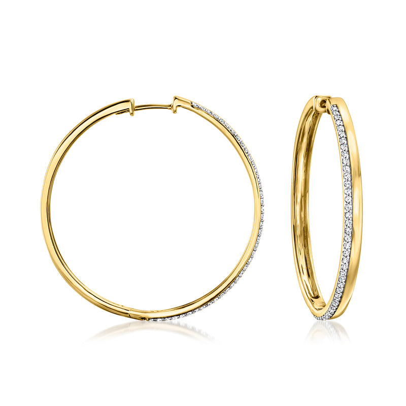 Diamond hoop earrings in 18kt gold over sterling, shown open and side views