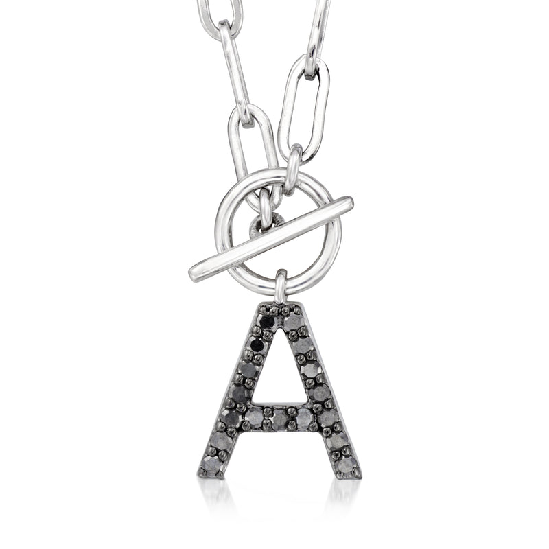 Sterling silver initial toggle necklace with A pendant in black pave stones