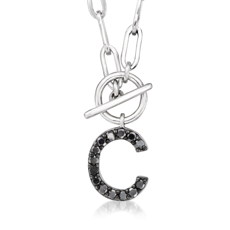 Sterling silver initial toggle necklace with C pendant in black pave stones