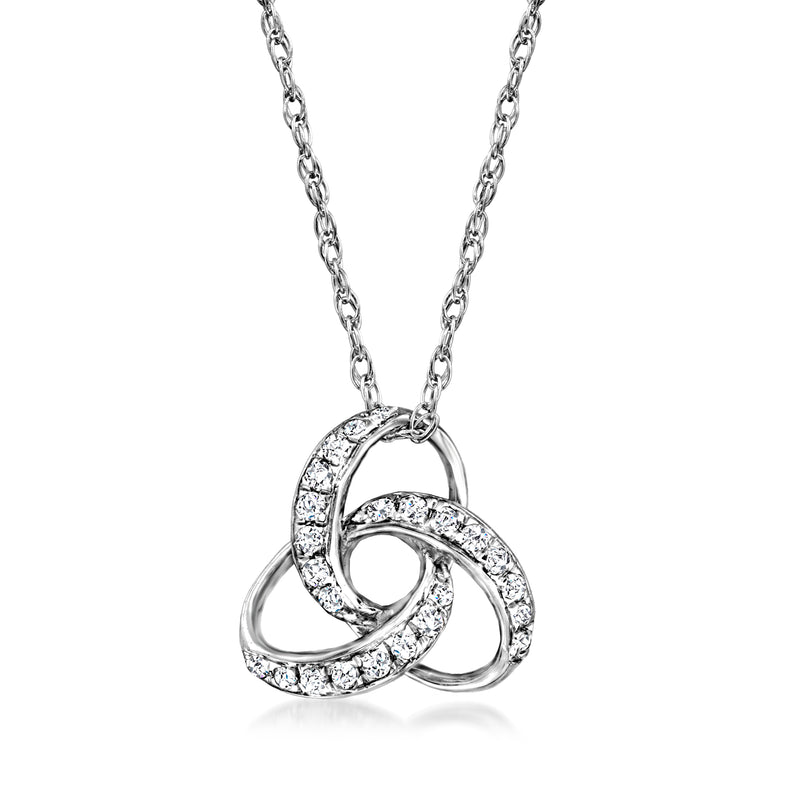 Sterling silver Celtic knot pendant necklace with round diamond accents, interlocking loops