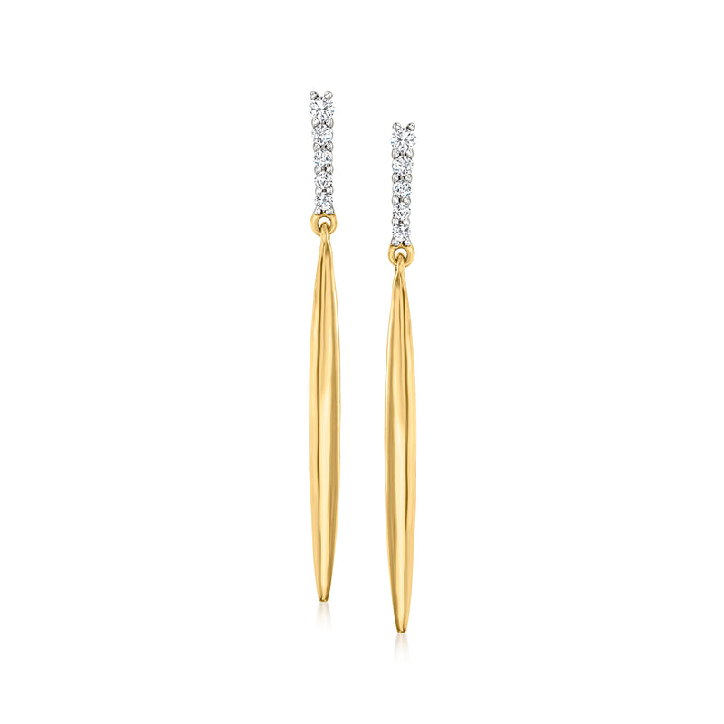 Diamond and 18kt yellow gold linear drop earrings with pavé diamond tops