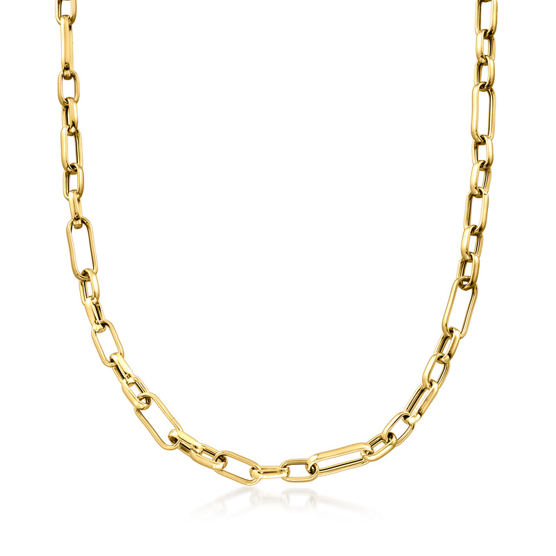 18kt yellow gold cable and paper clip link necklace with continuous chain