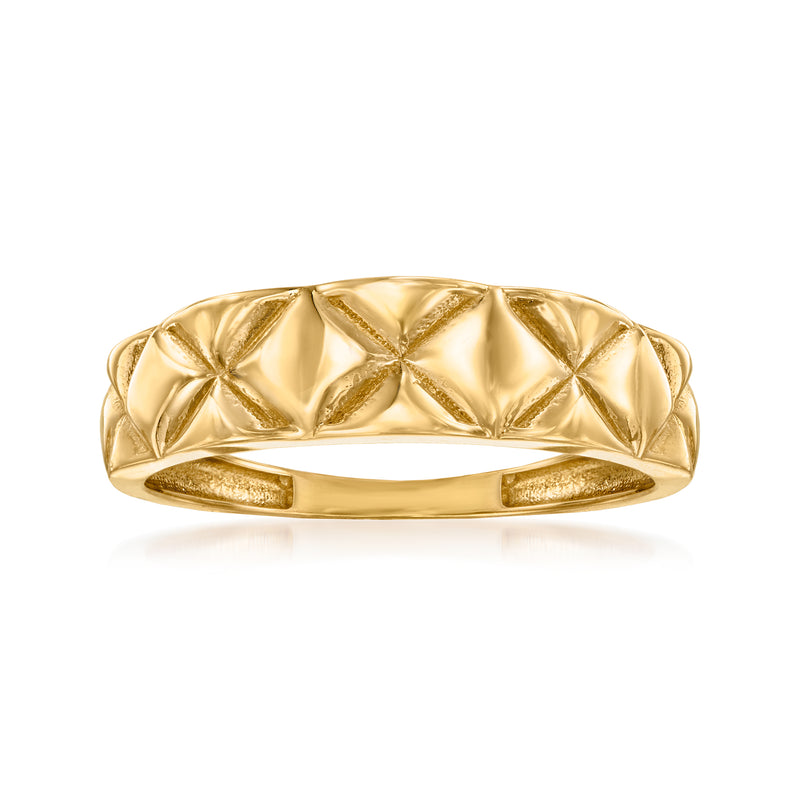 18kt yellow gold quilted X-pattern band ring