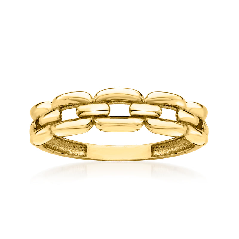 18kt yellow gold curb-link ring with polished oval links and smooth inner band