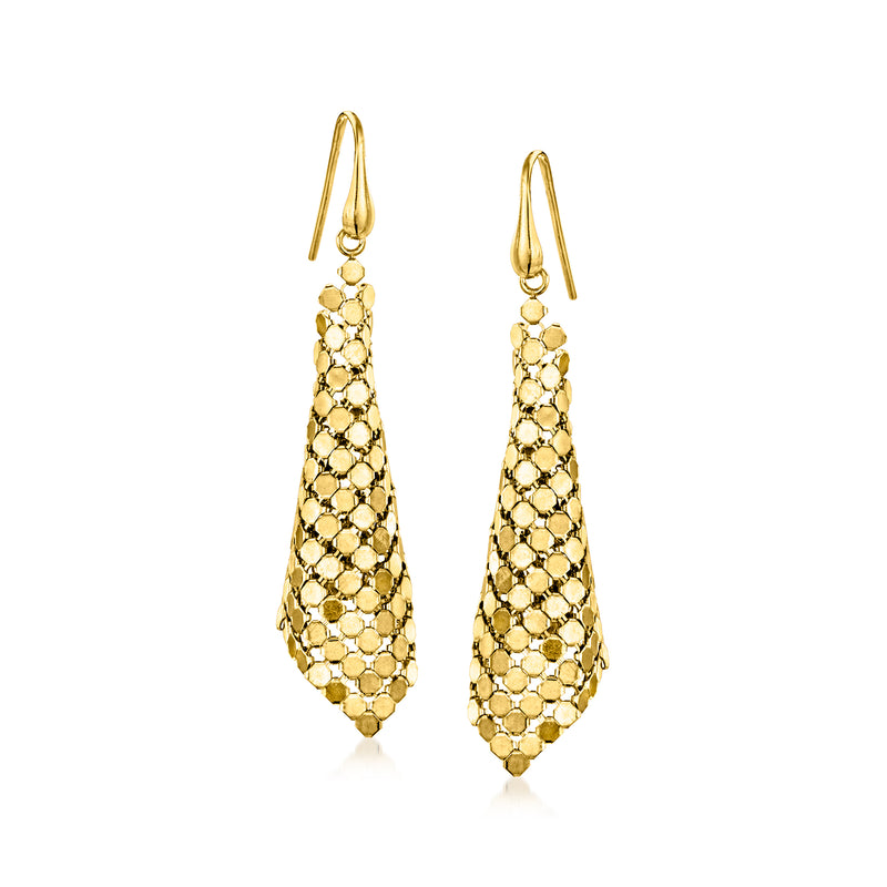 Gold over sterling mesh drop earrings with textured teardrop dangles and earwire hooks