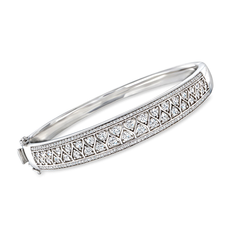 Sterling silver diamond geometric bangle bracelet with lattice detail