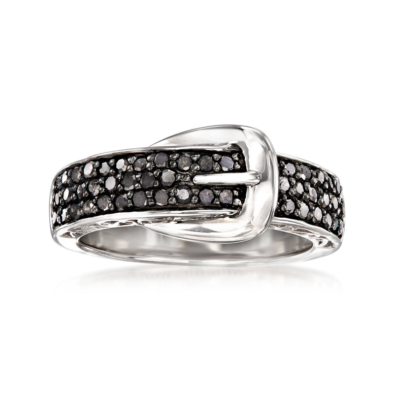Sterling silver buckle ring with black diamonds