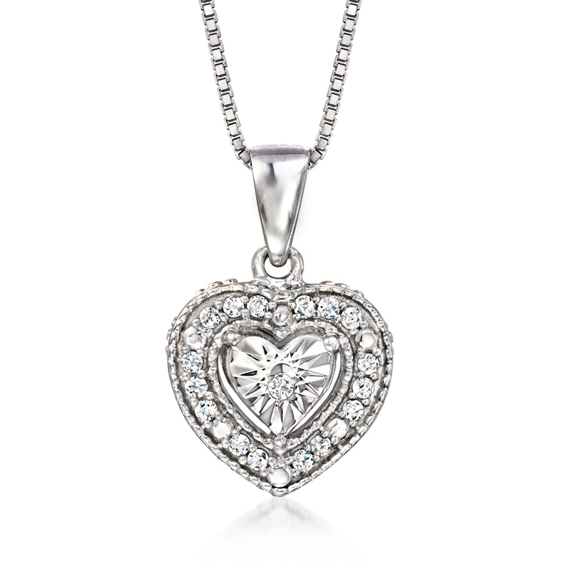 Sterling silver heart pendant necklace with diamond accents