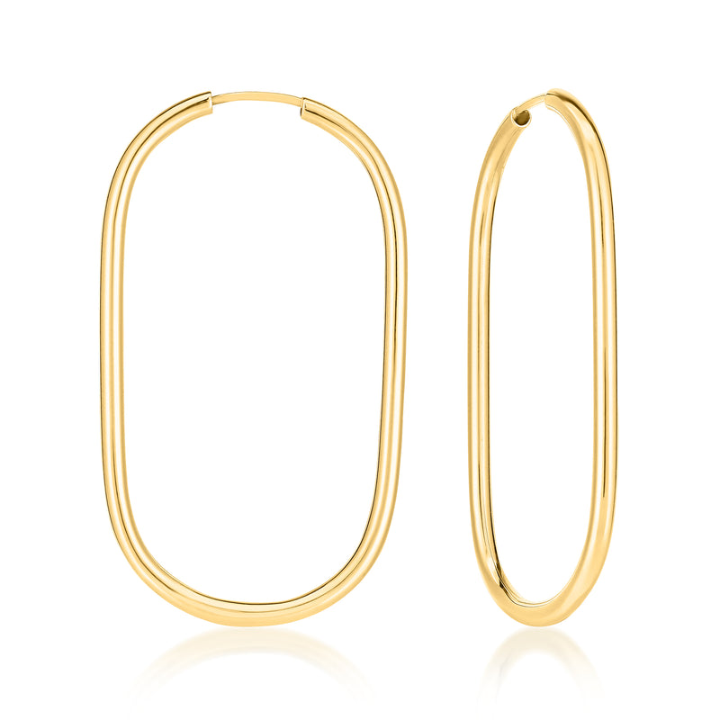 14kt yellow gold oval endless hoop earrings, smooth slim oval hoops