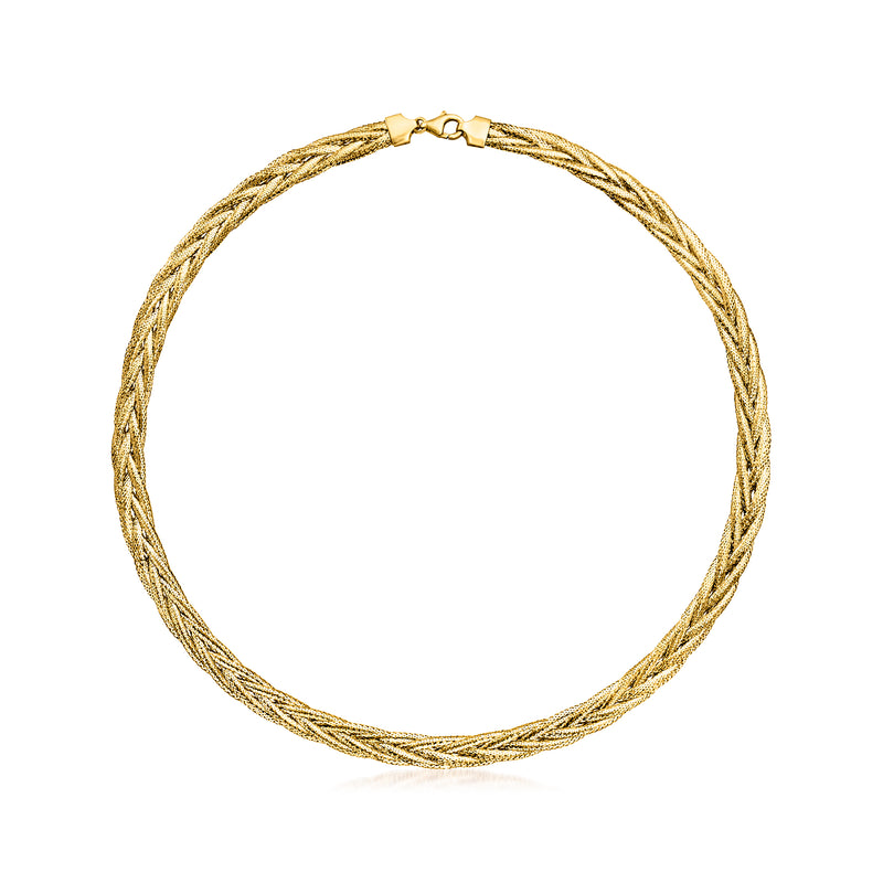 14kt yellow gold braided mesh necklace with clasp, round braided links